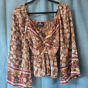 Bohemian Floral Brown Top